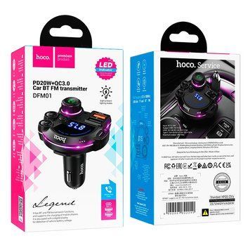 ФМ-модулятор Hoco Legend car BT FM transmitter DFM01 |2USB/Type-C, PD/QC, 38W/3A| (UPD) Black 3971 фото