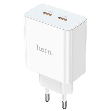 МЗП HOCO Leader dual port (2C) charger C108A | 2Type-C, 35W/3A, PD/QC| (без кабеля) (UPD) White 2227 фото
