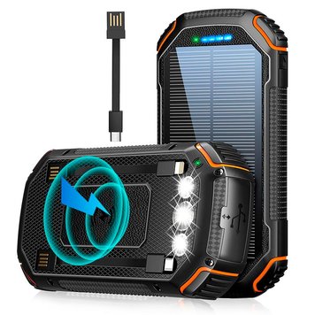 Портативная батарея Solar power bank 20000mAh PN-W23 IPX4 | 2USB/Type-C/lightning, 15W/3A, Qi| (UPD) Black 2425 фото