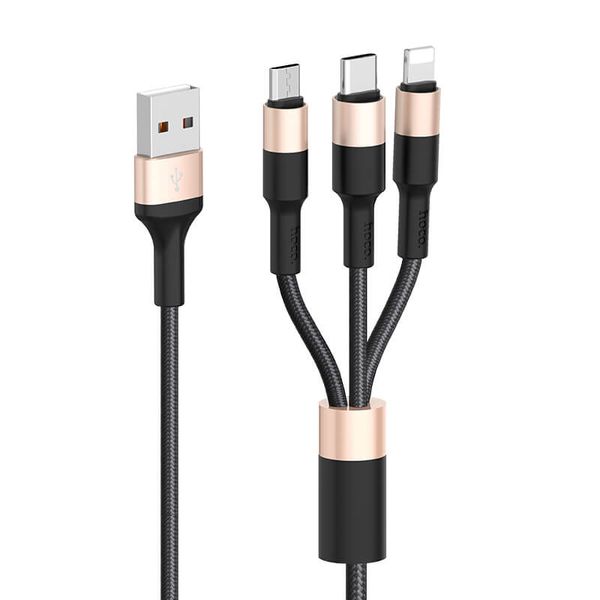 Кабель Hoco combo micro usb/lightning/type-c xpress 1 pull three charging cable x26 |1m, 2a| (UPD) Black-gold 2061 фото