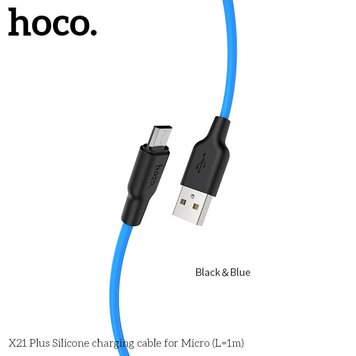 Кабель Hoco Micro USB Silicone X21 Plus |1m, 2.4A| (UPD) black/blue 1225 фото