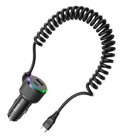 Адаптер автомобільний Hoco Avant-garde Car charger NZ17A (Type-C cable) |1USB/Type-C, 50W/3A, PD/QC| (UPD) Black 5635 фото