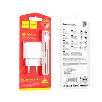 МЗП Hoco Micro USB Cable Proton single port charger C98A |1USB. 18W/3A, QC|(ШНУР Micro-USB) (UPD) White 3178 фото