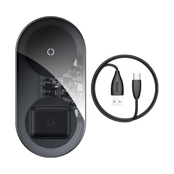 Зарядка QI BASEUS Simple 2in1 Wireless Charger 18w Max For Phones + Pods (WXJK-01) (UPD) Black 1765 фото