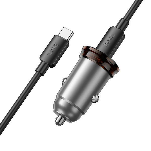 Адаптер автомобільний HOCO Rigorous dual port car charger NZ16A (Type-C to Type-C set) |1USB/1Type-C, 43W/3A, PD25W/QC (UPD) Metal-grey 5786 фото