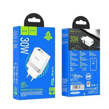 МЗП Hoco N21 Pro Tourer 30W (2xUSB + Type-C) + Кабель Type-C to Lightning (EN) White 2568 фото