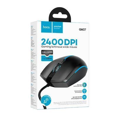 Миша HOCO Wonderful gaming luminous wired mouse GM37| 800-1200-1600-2400 dpi| (UPD) Black 5638 фото