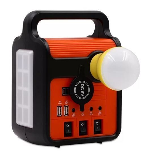 Радиоприемник-фонарь EP-371BT CCLAMP (USB, microSD, LED фонарь, Power Bank, Bluetooth) + солнечная панель + 3 лампочки (LO) Black-red 2604 фото