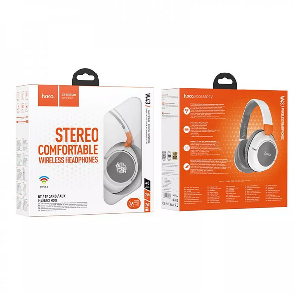 Бездротові HOCO Adventure BT headphones W43 |BT5.3, AUX/TF, 25h, Touch Control| (UPD) White 6793 фото