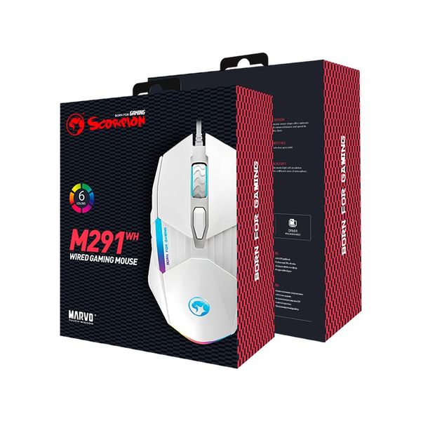 Дротова комп'ютерна миша MARVO Wired Programmable Mouse M291 WH |1000-6400dpi| (UPD) White 3195 фото