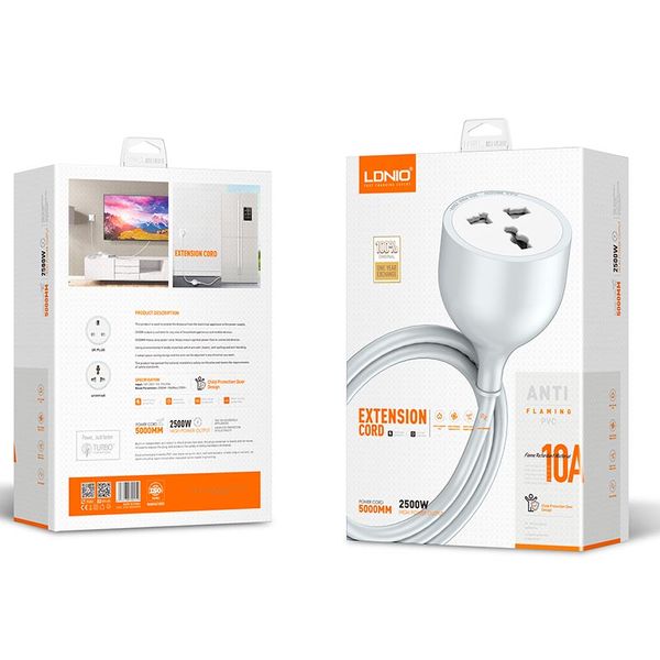 Подовжувач мережевий LDNIO SC1017 |2500W, 10A, 5m EU Plug| (UP) White 1952 фото