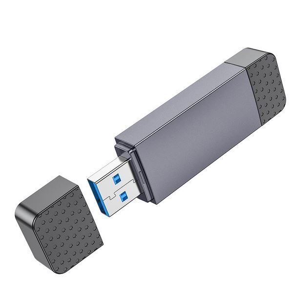 Кардрідер HOCO Spirit 2-in-1 USB / Type-C 3.0 Card reader HB45 |5Gbps, 2TB Max| (UPD) Gray 4083 фото