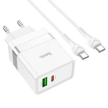 МЗП Hoco N21 Pro Tourer 30W (2xUSB + Type-C) + Кабель Type-C to Type-C white 1506 фото
