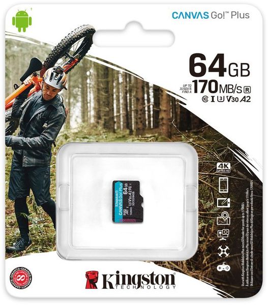 Карта пам'яті Kingston Canvas Select Plus 64Gb class 10 А2 (R-170 MB/s) microSDHC (UHS-1)(KT) 2755 фото