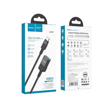 Кабель Hoco Type-C для USB femme charging data sync extension cable U107 |1.2M, OTG USB3.0, 3A| 2570 фото