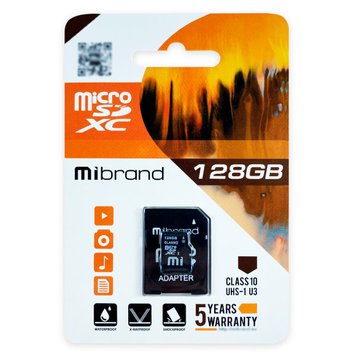 Карта пам'яті Mibrand 128Gb class 10 microSDXC (UHS-1 U3) (adapter SD) (KT) 1830 фото