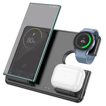 Зарядка Qi Hoco Flash folding 3-in-1 wireless fast charger CQ2 (Sam Watch / phone / earphone, 15wqi, 27w Type-C) 2320 фото