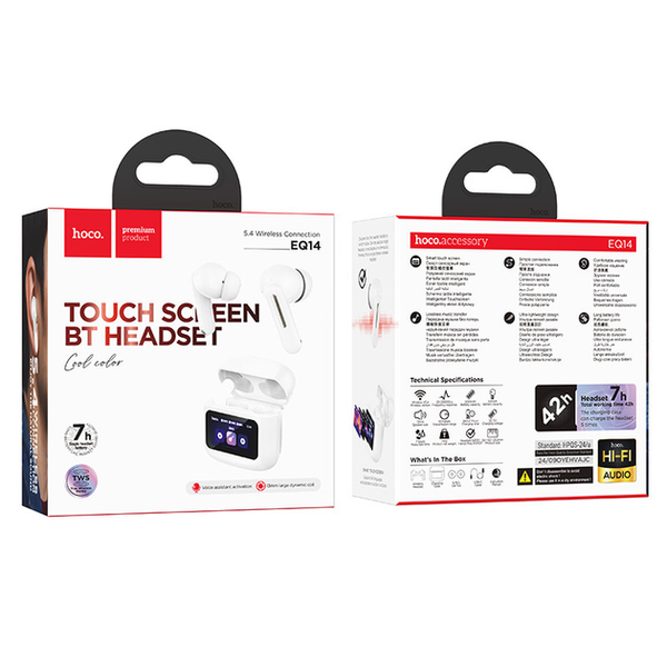 Бездроові навушники HOCO Cool color true wireless BT headset with touch screen EQ14 |BT5.4, 40/500mAh, 7h| (UPD) White 5895 фото