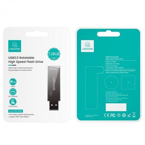 Флешка USAMS USB3.0 Rotatable High Speed Flash Drive 128GB US-ZB197 (UPD) (grey) 7544 фото