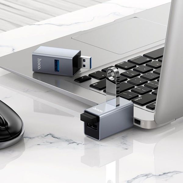 Hub адаптер HOCO 3-in-1 converter HB54 (USB to USB2.0*2+USB3.0) (UPD) Grey 7444 фото