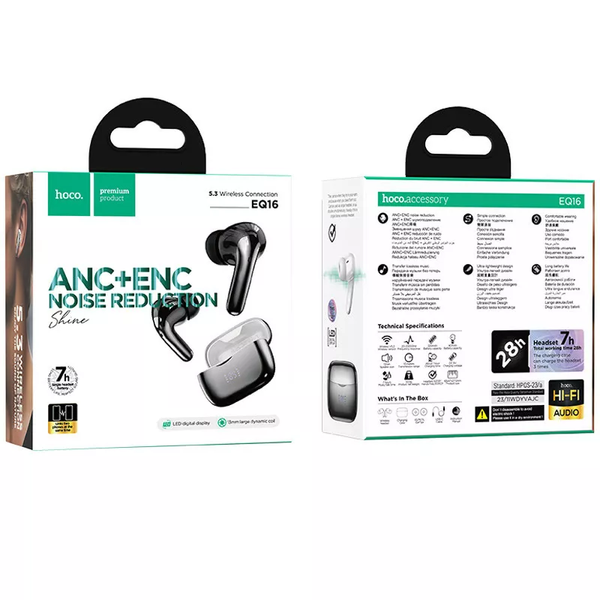 Беспроводные наушники HOCO EQ16 Shine true wireless ANC+ENC Noise Reduction BT headset (KT) Black 6346 фото