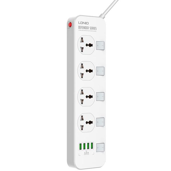 Удлинитель сетевой LDNIO SC4408 2500W, 2m EU plug, 4USB, 4 Sockets 3.4A| (UP) White 1950 фото