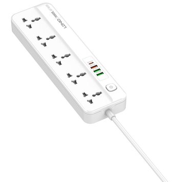 Подовжувач мережевий LDNIO SC5415 |PD20W/QC18W, 3USB/1Type-C, 5Sockets, 2 М| (UP) White 1949 фото