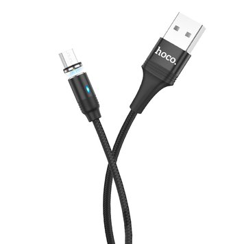 Кабель Hoco Micro USB Магнітний fresh LED U76 |2.4A, 1.2M| (UPD) Black 2077 фото