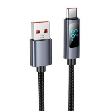 Кабель Hoco Type-C Favor 5A charging data cable with display X112 |1m, 5A| (UPD) Black 7198 фото