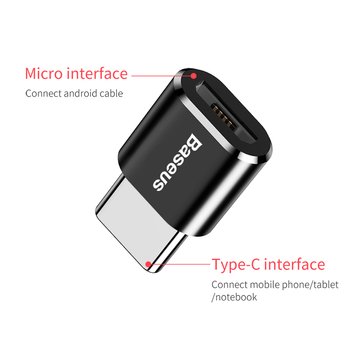 Переходник BASEUS mini Micro USB для Type-C |2.4A| (CAMOTG-01) (UPD) Black 3170 фото