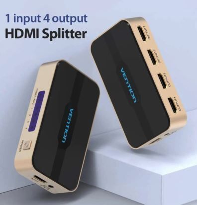 Активний сплітер Vention 1 In 2 Out HDMI Splitter 4K 30Hz Gold Aluminum Alloy Type EU Standard (ACBG0-EU) (KT) 5243 фото