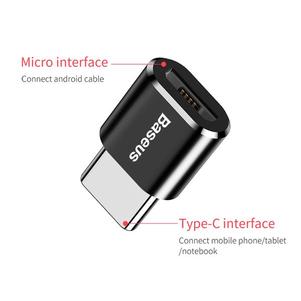 Перехідник BASEUS mini Micro USB To Type-C |2.4A| (CAMOTG-01) (UPD) Black 3170 фото