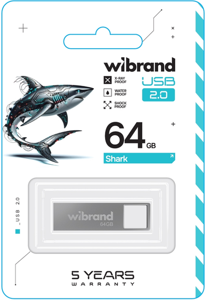 Flash Wibrand USB 2.0 Shark 64Gb (KT) Silver 6750 фото