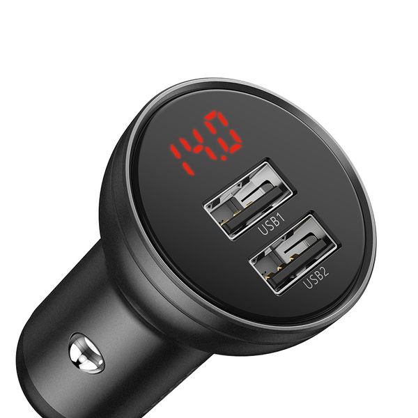 АЗП з цифровим дисплеєм і 2 USB портами Baseus Digital Display Dual USB 4.8A Car Charger 24W(silver) 1204 фото