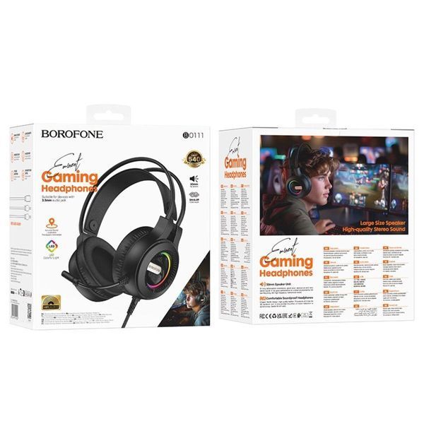 Наушники BOROFONE Eminent gaming headphones BO111|USB+3.5mm, RGB| (UPD) Black 7350 фото
