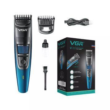 Машинка для стрижки волосся та бороди акумуляторна с насадками USB 5W VGR V-052 (LO) Blue 4344 фото