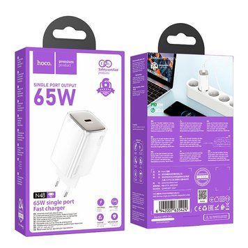 МЗП HOCO N48 Glorious single port charger |1Type-C, 65W/3A, PD/QC| (UPD) Black 3991 фото