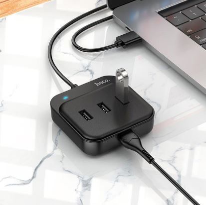 Hub адаптер Hoco Easy 4-in-1 converter HB31 (USB to USB2. 0*4)(L=0.2 M)(UPD) Black 5546 фото