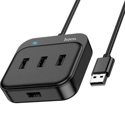 Hub адаптер Hoco Easy 4-in-1 converter HB31 (USB to USB2. 0*4)(L=0.2 M)(UPD) Black 5546 фото