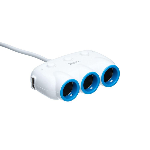 Адаптер автомобильный HOCO dual USB triple cigarette lighter |3 Sockets/2USB, 3.1-12A, 15.5W| (UPD) White 7151 фото