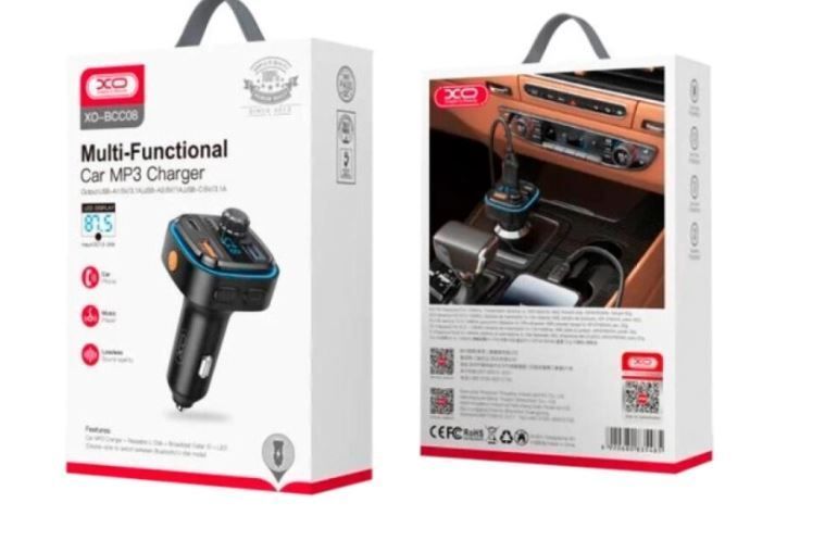 ФМ-модулятор XO BCC08 MP3 5V/3.1A Car Charger with Ambient Light (MM) Black 3841 фото
