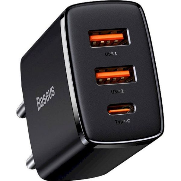 МЗП Baseus Compact Quick Charger 30W QC+ PD (1Type-C + 2USB) (EN) Black 1513 фото