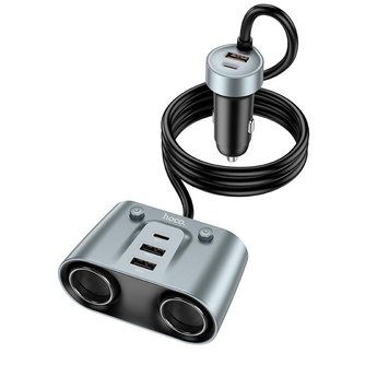 Адаптер автомобільний HOCO Establisher 2-in-1 cigarette lighter Car charger Z51 |3USB/2Type-C, PD/QC, 147W| (UPD) Grey 2539 фото