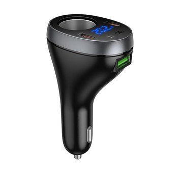 АЗП HOCO Correct cigarette lighter car charger Z61A |2Type-C/1USB/1DC, 60W, PD/QC| (UPD) Black 7153 фото