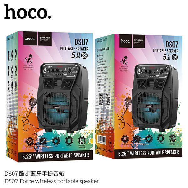 Портативна колонка-караоке HOCO Force wireless portatble speaker DS07 |BT4.2, TF/USB| (UPD) Black 3189 фото