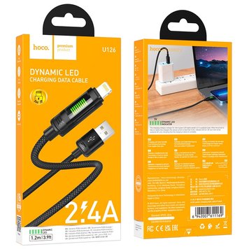 Кабель Hoco Lightning Lantern charging data cable U126 |1.2m, 2.4A| (UPD) Black 2888 фото