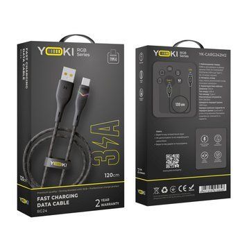 Кабель USB to Type-C YOKI RGB YK-RG24, Fast charging, 3А, 60W 1,2 м (ММ) Black 5099 фото