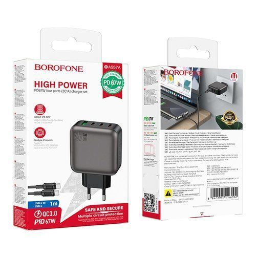 МЗП Borofone BAS57A 3USB-C/1USB PD/QC 67W GAN+Type-C to Type-C (MMA) Black 7204 фото