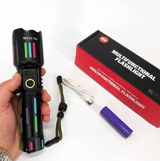 Ліхтар акумуляторний NIGHT VISION FLUORESCENCE W515-PM10-TG, зарядка Type-C, павербанк, індикація заряду, зум (LUX) Black 3944 фото