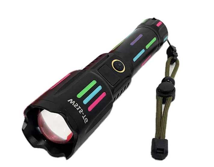 Ліхтар акумуляторний NIGHT VISION FLUORESCENCE W515-PM10-TG, зарядка Type-C, павербанк, індикація заряду, зум (LUX) Black 3944 фото